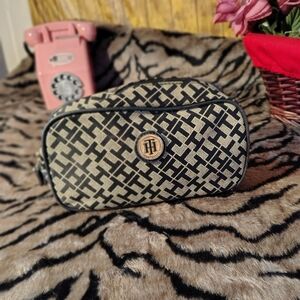 Tommy Hilfiger Black and Tan Patterned Cosmetic Bag